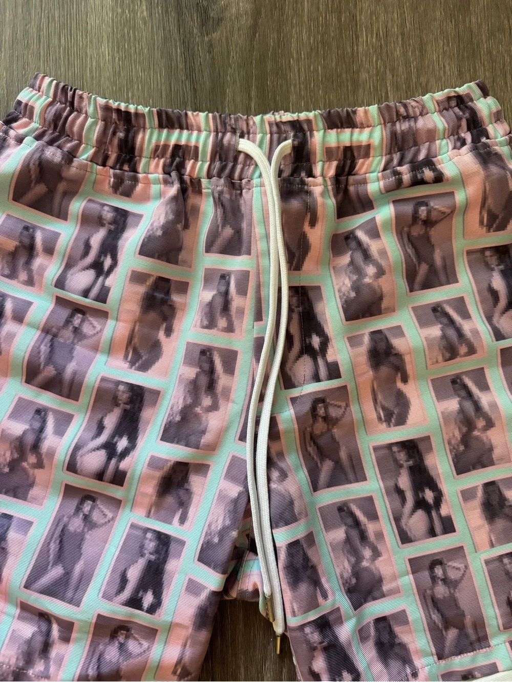 STAMPD Men's Pink/Light Blue Graphic Swim Shorts with Drawstring